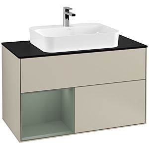 Villeroy and Boch Finion Villeroy and Boch Finion F362GMHH 100cm, cover plate black matt, shelf left Olive Matt Lacquer , Sand Matt Lacquer
