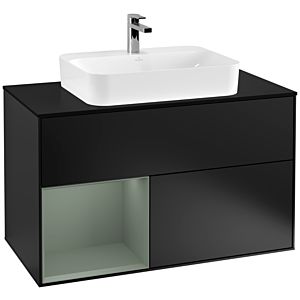 Villeroy et Boch Finion Villeroy et Boch F362GMPD 100cm, plaque de finition noir mat, étagère gauche Olive Matt Lacquer , laqué noir mat
