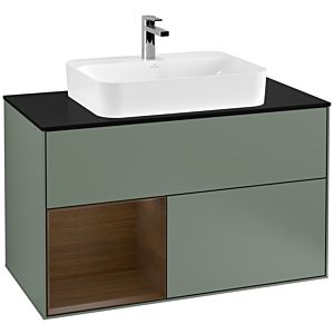 Villeroy et Boch Finion Villeroy et Boch F362GNGM 100cm, plaque de finition noir mat, étagère gauche placage Olive Matt Lacquer , Olive Matt Lacquer