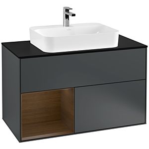 Villeroy and Boch Finion Villeroy and Boch Finion F362GNHG 100cm, cover plate black matt, shelf left Walnut veneer, Midnight Blue Matt Lacquer