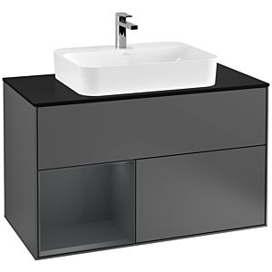 Villeroy und Boch Finion Waschtischunterschrank F362HGGK 100cm, Abdeckplatte black matt, Regal links Midnight Blue Matt Lacquer, Anthracite matt