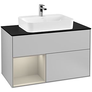 Villeroy and Boch Finion Villeroy and Boch Finion F362HHGJ 100cm, cover plate black matt, shelf left Sand Matt Lacquer , light gray matt