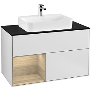 Villeroy and Boch Finion Villeroy and Boch Finion F362PCMT 100cm, cover plate black matt, shelf left Oak Veneer , white matt lacquer