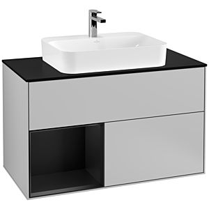 Villeroy und Boch Finion Waschtischunterschrank F362PDGJ 100cm, Abdeckplatte black matt, Regal links Black matt lacquer, Light grey matt