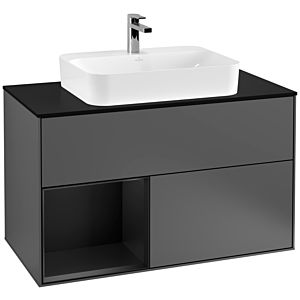 Villeroy et Boch Finion Villeroy et Boch F362PDGK 100cm, plaque de finition noir mat, étagère gauche laqué noir mat, anthracite mat