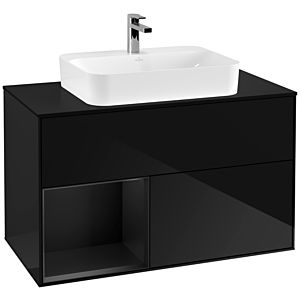 Villeroy und Boch Finion Waschtischunterschrank F362PDPH 100cm, Abdeckplatte black matt, Regal links Black matt lacquer, Glossy Black Lacquer