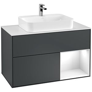 Villeroy und Boch Finion Waschtischunterschrank F371GFHG 100cm, Abdeckplatte white matt, Regal rechts Glossy white lacquer, Midnight Blue Matt Lacquer