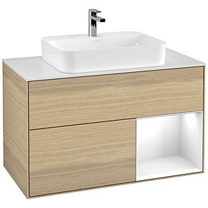 Villeroy et Boch Finion Villeroy et Boch F371GFPC 100cm, plaque de finition blanc mat, étagère à droite Laque blanc brillant, Oak Veneer