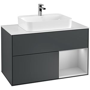 Villeroy und Boch Finion Waschtischunterschrank F371GJHG 100cm, Abdeckplatte white matt, Regal rechts Light grey matt, Midnight Blue Matt Lacquer