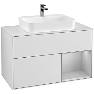 Villeroy und Boch Finion Waschtischunterschrank F371GJMT 100cm, Abdeckplatte white matt, Regal rechts Light grey matt, White matt lacquer