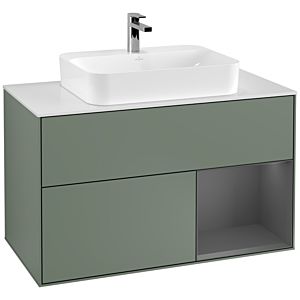 Villeroy et Boch Finion Villeroy et Boch F371GKGM 100cm, plaque de recouvrement blanc mat, étagère droite anthracite mat, Olive Matt Lacquer