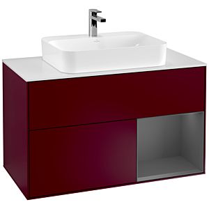 Villeroy et Boch Finion Villeroy et Boch F371GKHB 100cm, plaque de finition blanc mat, étagère droite anthracite mat, Peony Matt