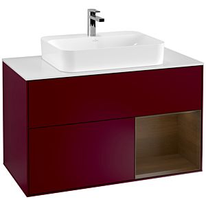 Villeroy et Boch Finion Villeroy et Boch F371GNHB 100cm, plaque de finition blanc mat, étagère à droite placage noyer, Peony Matt