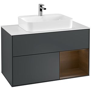 Villeroy et Boch Finion Villeroy et Boch F371GNHG 100cm, plaque de finition blanc mat, étagère droite placage noyer, Midnight Blue Matt Lacquer