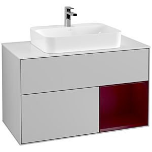 Villeroy und Boch Finion Waschtischunterschrank F371HBGJ 100cm, Abdeckplatte white matt, Regal rechts Peony, Light grey matt