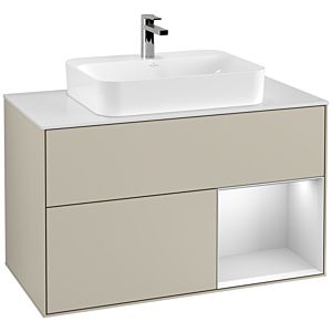 Villeroy and Boch Finion Villeroy and Boch Finion F371MTHH 100cm, cover plate white matt, shelf on the right white matt lacquer, Sand Matt Lacquer