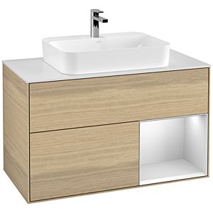 Villeroy et Boch Finion Villeroy et Boch F371MTPC 100cm, plaque de recouvrement blanc mat, étagère à droite laqué blanc mat, Oak Veneer