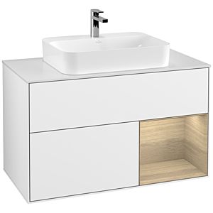 Villeroy et Boch Finion Villeroy et Boch F371PCGF 100cm, plaque de finition blanc mat, étagère à droite Oak Veneer , laqué blanc brillant