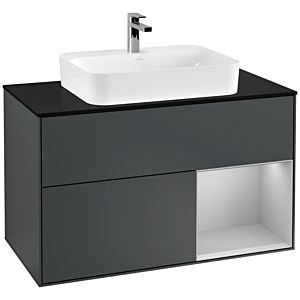 Villeroy und Boch Finion Waschtischunterschrank F372GJHG 100cm, Abdeckplatte black matt, Regal rechts Light grey matt, Midnight Blue Matt Lacquer