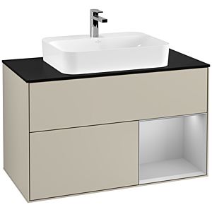 Villeroy and Boch Finion Villeroy and Boch Finion F372GJHH 100cm, cover plate black matt, shelf on the right light gray matt, Sand Matt Lacquer