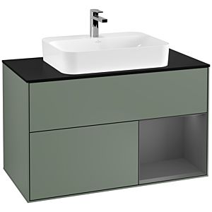 Villeroy et Boch Finion Villeroy et Boch F372GKGM 100cm, plaque de finition noir mat, étagère à droite Anthracite mat, Olive Matt Lacquer