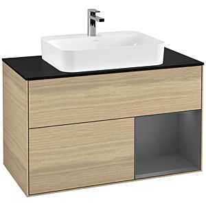 Villeroy et Boch Finion Villeroy et Boch F372GKPC 100cm, plaque de finition noir mat, étagère droite anthracite mat, Oak Veneer
