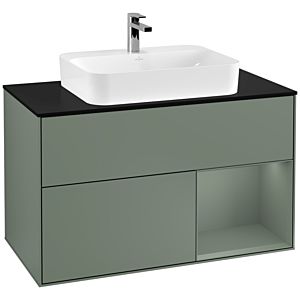 Villeroy et Boch Finion Villeroy et Boch F372GMGM 100cm, plaque de finition noir mat, étagère à droite Olive Matt Lacquer , Olive Matt Lacquer