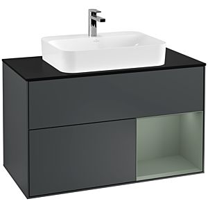Villeroy und Boch Finion Waschtischunterschrank F372GMHG 100cm, Abdeckplatte black matt, Regal rechts Olive Matt Lacquer, Midnight Blue Matt Lacquer