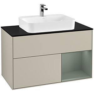 Villeroy and Boch Finion Villeroy and Boch Finion F372GMHH 100cm, cover plate black matt, shelf on the right Olive Matt Lacquer , Sand Matt Lacquer