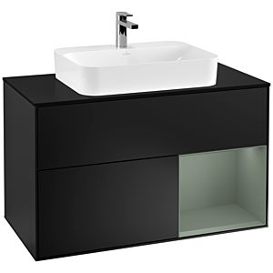 Villeroy und Boch Finion Waschtischunterschrank F372GMPD 100cm, Abdeckplatte black matt, Regal rechts Olive Matt Lacquer, Black matt lacquer