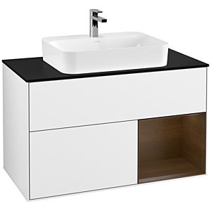 Villeroy and Boch Finion Villeroy and Boch Finion F372GNGF 100cm, cover plate black matt, shelf right walnut veneer, glossy white lacquer