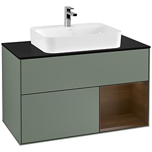 Villeroy and Boch Finion Villeroy and Boch Finion F372GNGM 100cm, cover plate black matt, shelf right Walnut veneer, Olive Matt Lacquer