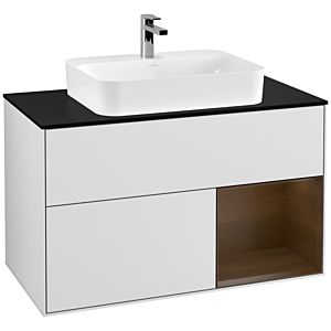 Villeroy and Boch Finion Villeroy and Boch Finion F372GNMT 100cm, cover plate black matt, shelf on the right walnut veneer, white matt lacquer