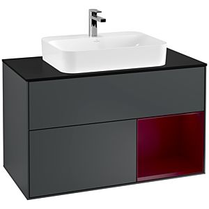 Villeroy und Boch Finion Waschtischunterschrank F372HBHG 100cm, Abdeckplatte black matt, Regal rechts Peony, Midnight Blue Matt Lacquer