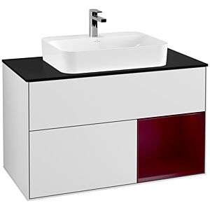 Villeroy and Boch Finion Villeroy and Boch Finion F372HBMT 100cm, cover plate black matt, shelf on the right Peony , white matt lacquer