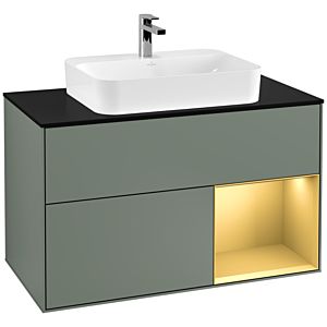 Villeroy and Boch Finion Villeroy and Boch Finion F372HFGM 100cm, cover plate black matt, shelf right gold matt, Olive Matt Lacquer