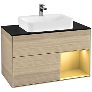 Villeroy and Boch Finion Villeroy and Boch Finion F372HFPC 100cm, cover plate black matt, shelf right gold matt, Oak Veneer