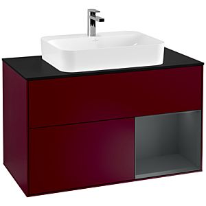 Villeroy und Boch Finion Waschtischunterschrank F372HGHB 100cm, Abdeckplatte black matt, Regal rechts Midnight Blue Matt Lacquer, Peony Matt