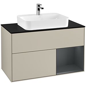 Villeroy and Boch Finion Villeroy and Boch Finion F372HGHH 100cm, cover plate black matt, shelf on the right Midnight Blue Matt Lacquer , Sand Matt Lacquer