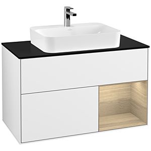 Villeroy and Boch Finion Villeroy and Boch Finion F372PCGF 100cm, cover plate black matt, shelf on the right Oak Veneer , glossy white lacquer