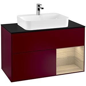 Villeroy et Boch Finion Villeroy et Boch F372PCHB 100cm, plaque de finition noir mat, étagère à droite Oak Veneer , Peony Matt