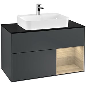 Villeroy et Boch Finion Villeroy et Boch F372PCHG 100cm, plaque de finition noir mat, étagère à droite Oak Veneer , Midnight Blue Matt Lacquer