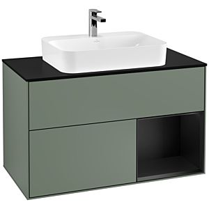 Villeroy und Boch Finion Waschtischunterschrank F372PDGM 100cm, Abdeckplatte black matt, Regal rechts Black matt lacquer, Olive Matt Lacquer