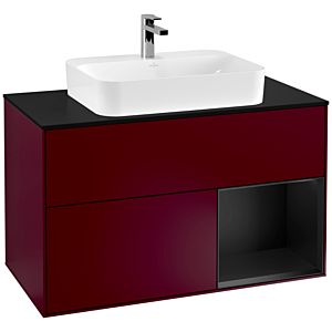 Villeroy et Boch Finion Villeroy et Boch F372PDHB 100cm, plaque de finition noir mat, étagère à droite laqué noir mat, Peony Matt
