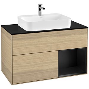 Villeroy and Boch Finion Villeroy and Boch Finion F372PDPC 100cm, cover plate black matt, shelf on the right black matt lacquer, Oak Veneer