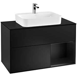 Villeroy und Boch Finion Waschtischunterschrank F372PDPD 100cm, Abdeckplatte black matt, Regal rechts Black matt lacquer, Black matt lacquer