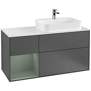 Villeroy and Boch Finion Villeroy and Boch Finion F391GMGK 120cm, cover plate matt white, shelf on the left Olive Matt Lacquer , anthracite matt