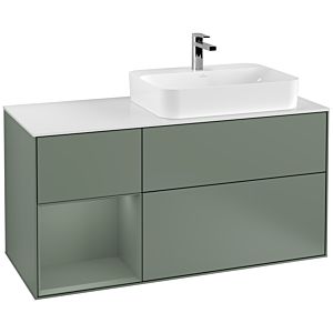 Villeroy et Boch Finion Villeroy et Boch F391GMGM 120cm, plaque de finition blanc mat, étagère à gauche Olive Matt Lacquer , Olive Matt Lacquer