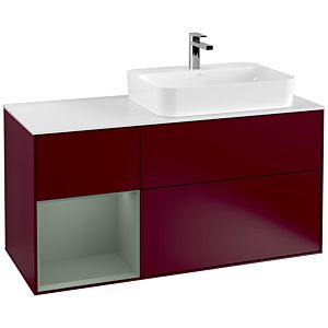 Villeroy et Boch Finion Villeroy et Boch F391GMHB 120cm, plaque de finition blanc mat, étagère à gauche Olive Matt Lacquer , Peony Matt