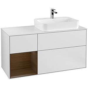 Villeroy et Boch Finion Villeroy et Boch F391GNMT 120cm, couvercle blanc mat, étagère gauche placage noyer, laqué blanc mat